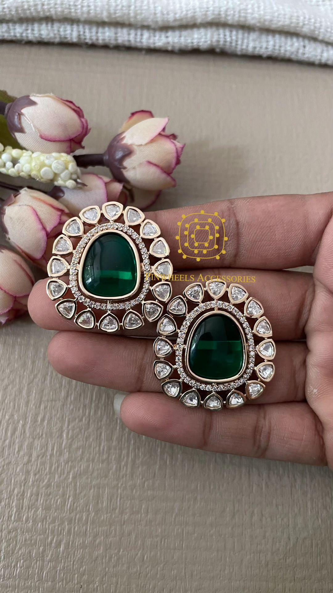 COLOURED STONE KUNDAN STUDS