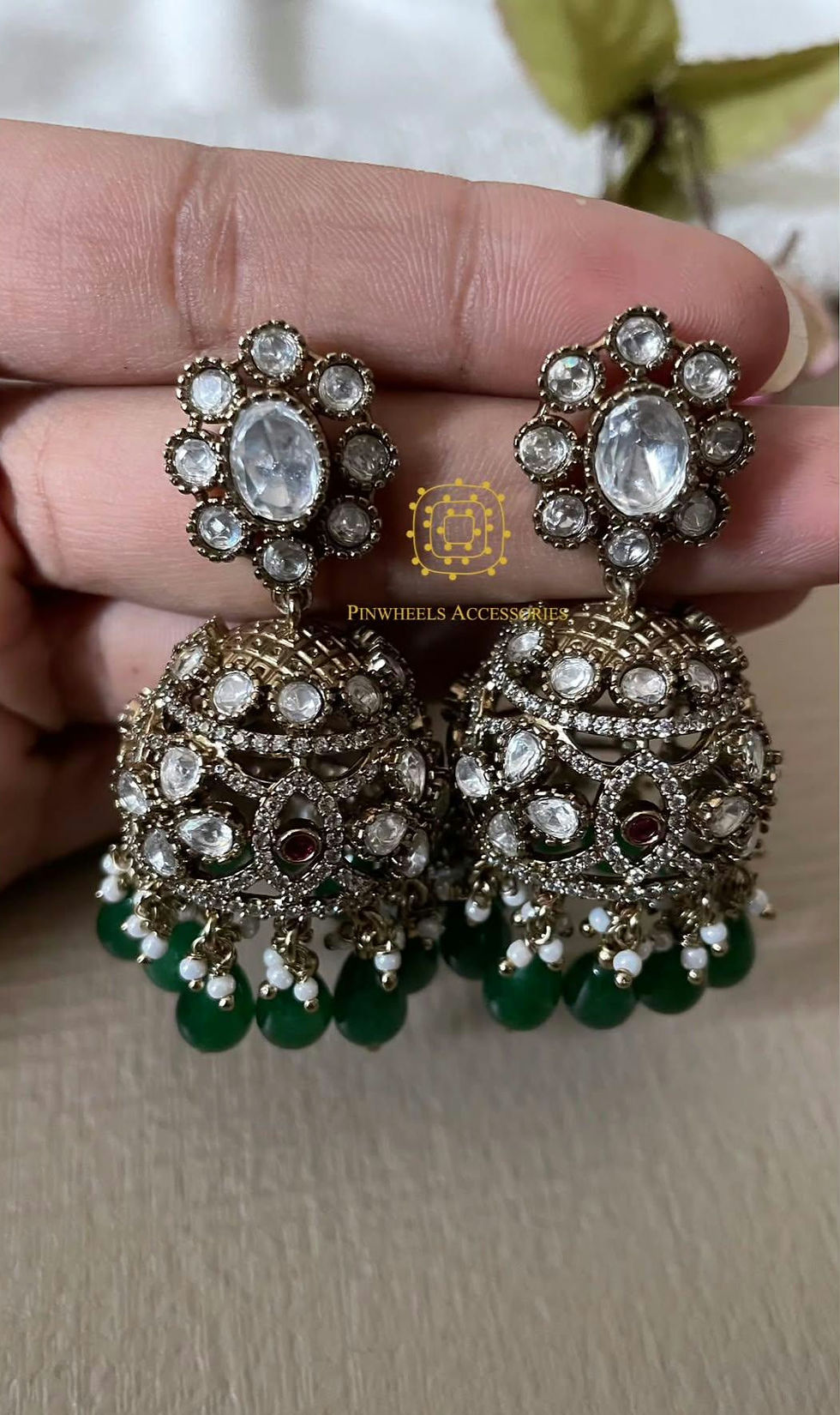 Thumbnail: VICTORIAN POLISH MOISSANITE JHUMKA 