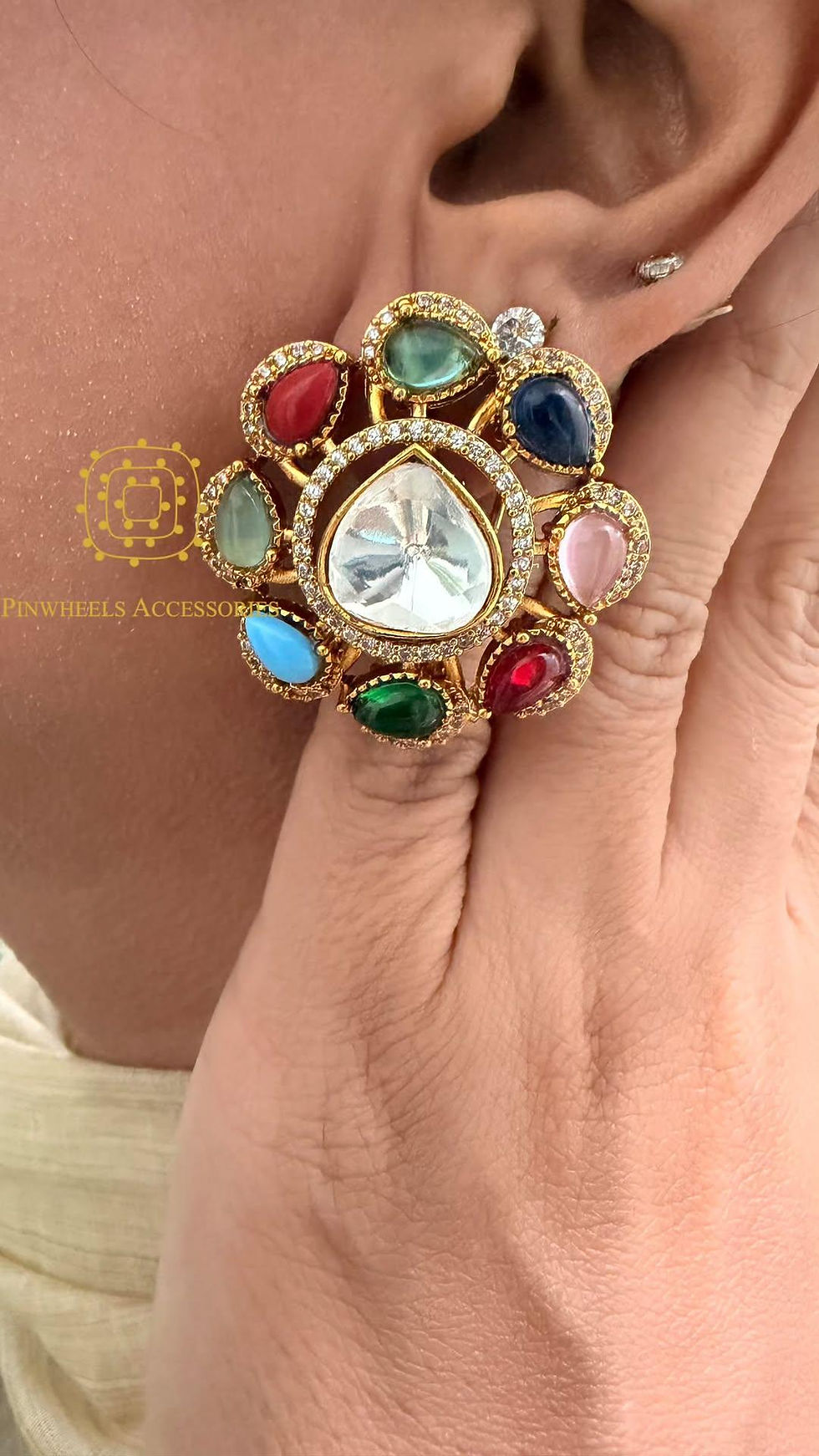 Thumbnail: POLKI COLOURED FLOWERY STUDS 