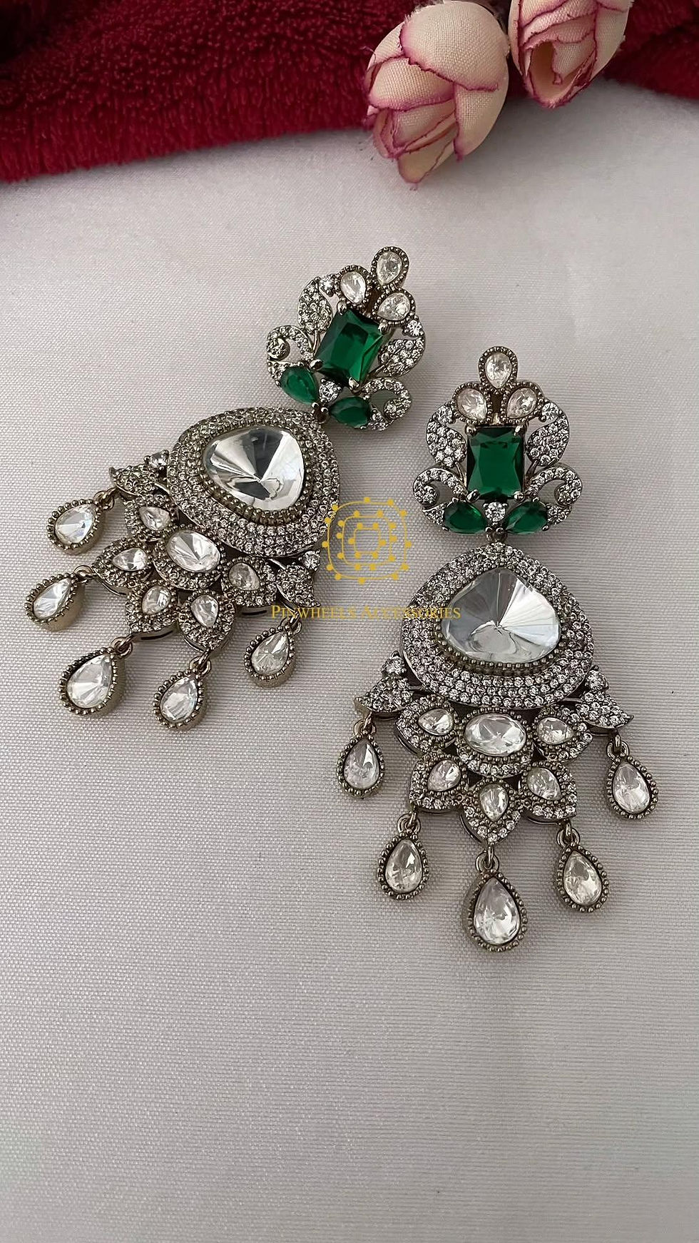 Thumbnail: POLKI DIAMONDY COLOURED STONE CHANDBALI 