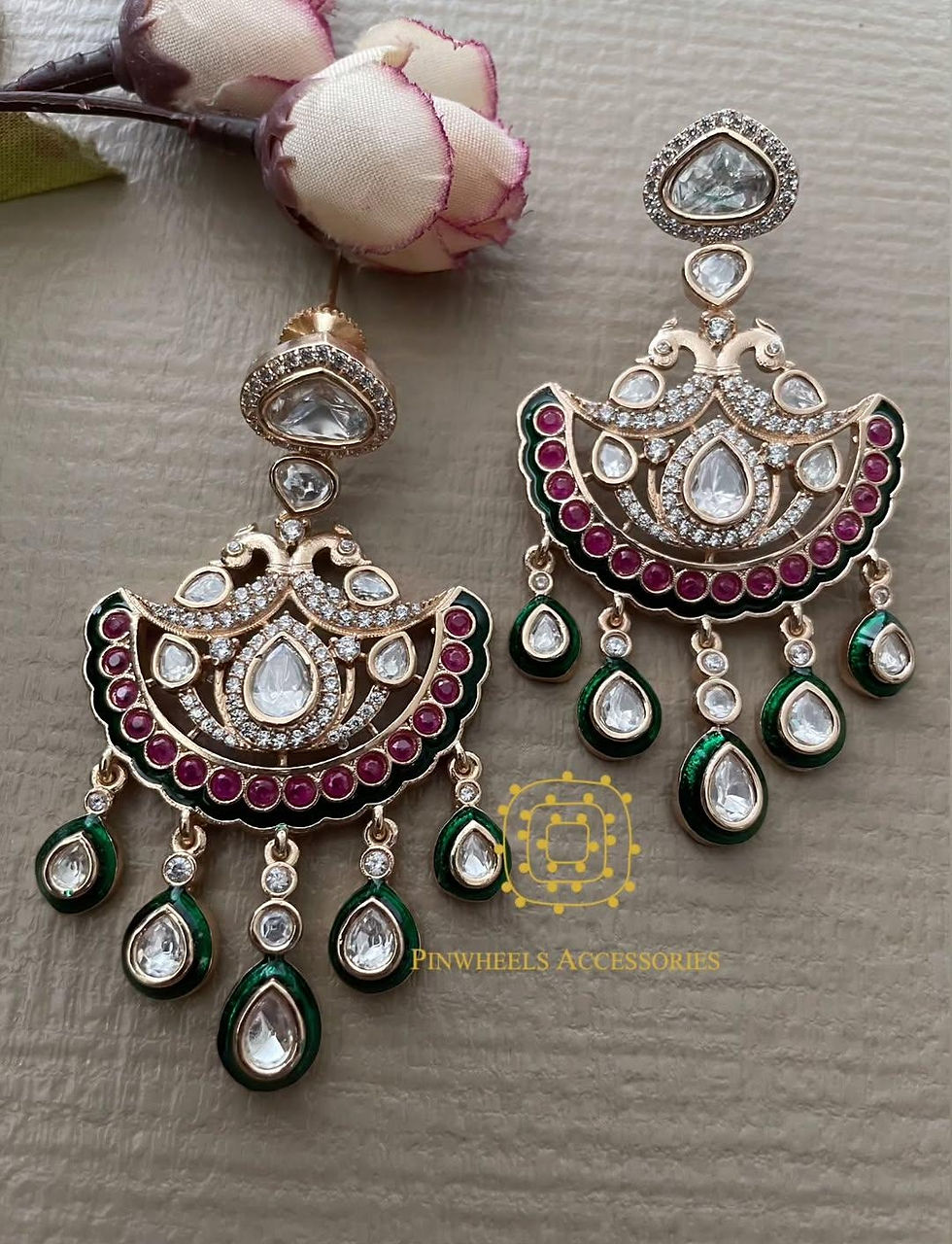 PEACOCK POLKI MEENAKARI CHANDBALI