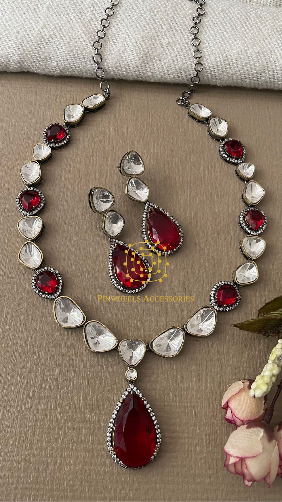 Thumbnail: DOUBLET STONE POLKI NECKLACE