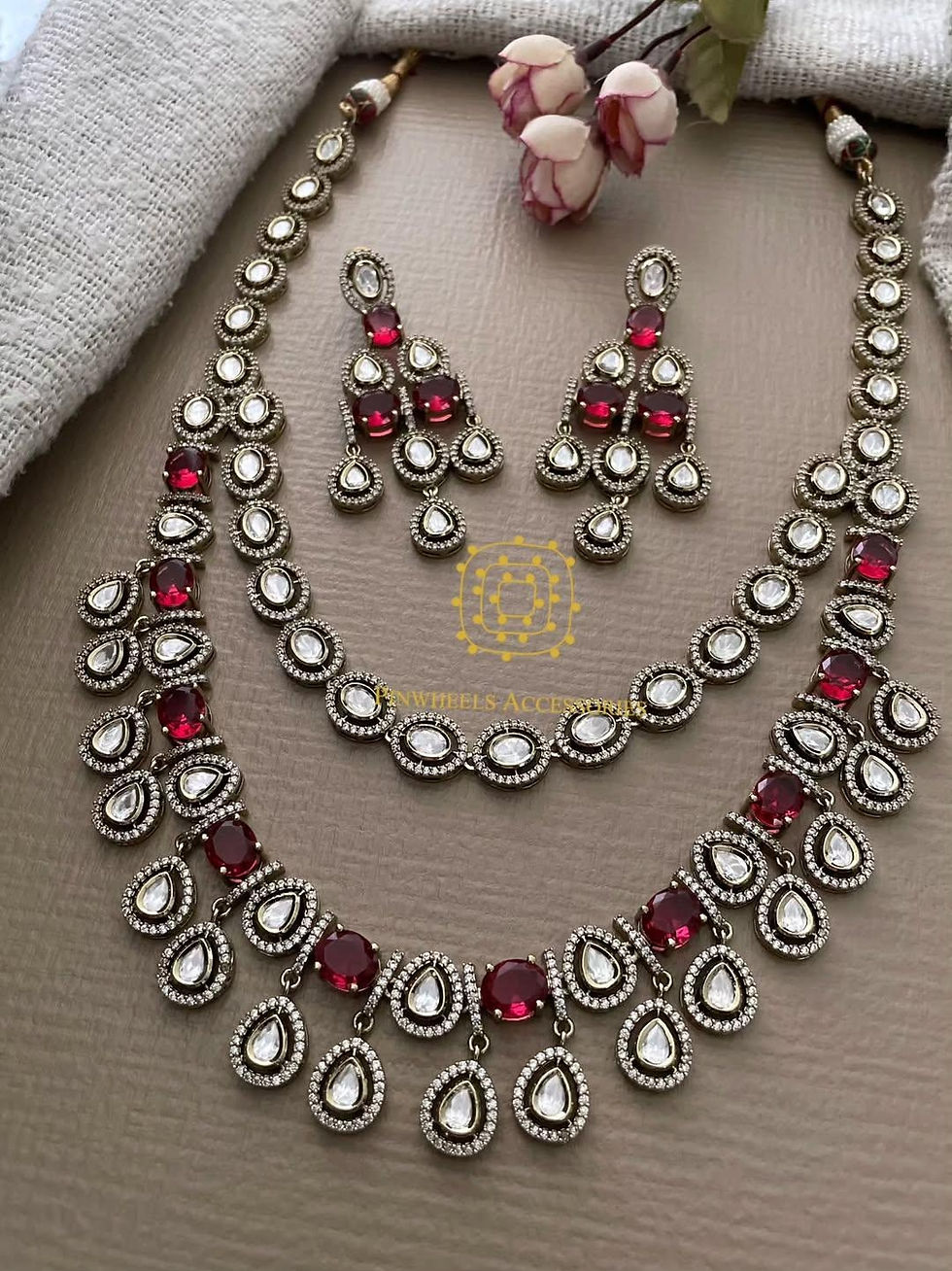 Thumbnail: DOUBLE LAYER MOISSANITE COLOURED STONE NECKLACE 