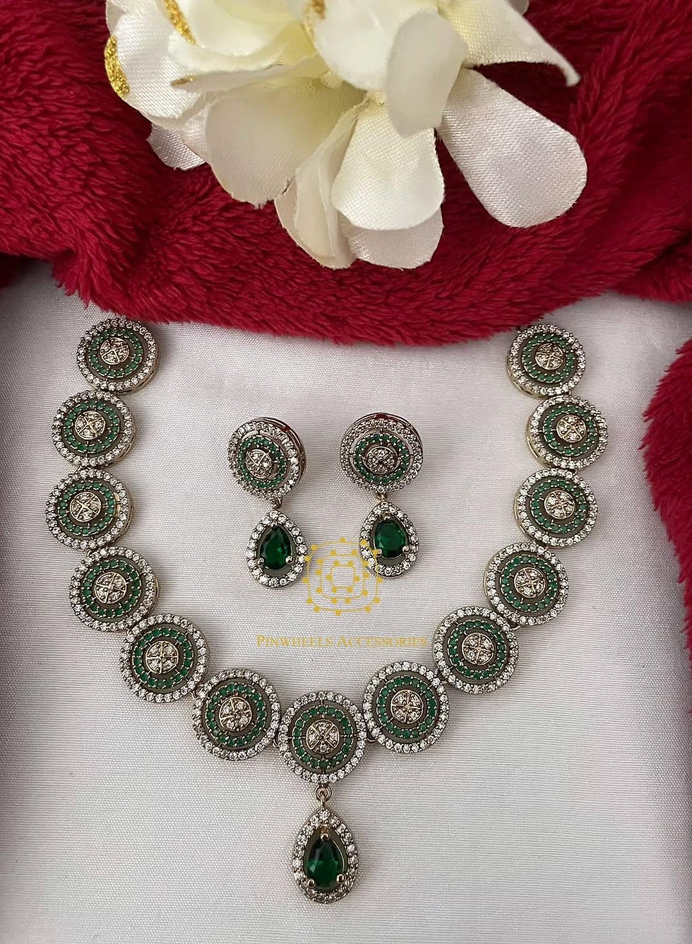 Thumbnail: COLOURED STONE DIAMONDY NECKLACE 