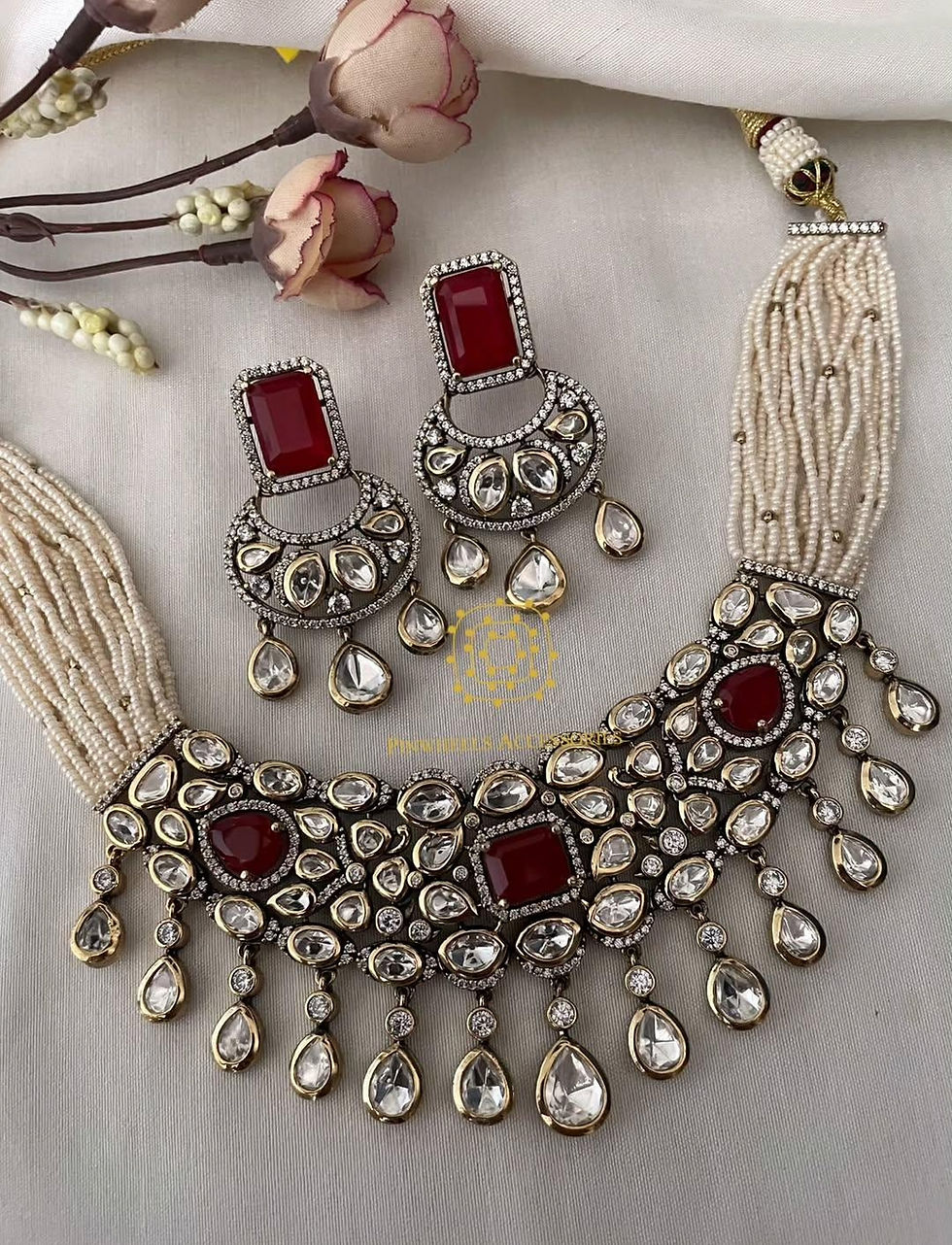 Thumbnail: VICTORIAN POLISH DOUBLET STONE BEADED CHOKER