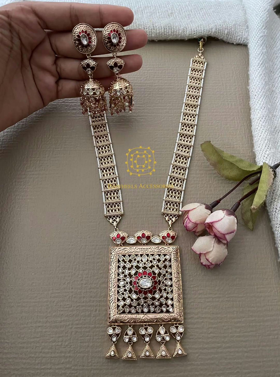 Thumbnail: MEENAKARI GOLDEN LONG ANTIQUE NECKLACE 