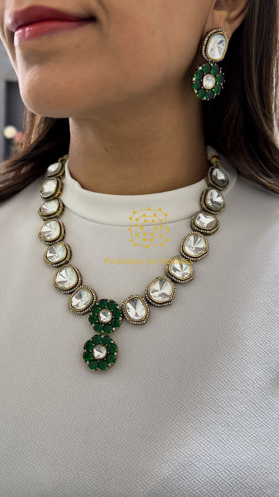 Thumbnail: POLKI & COLOURED STONE NECKLACE