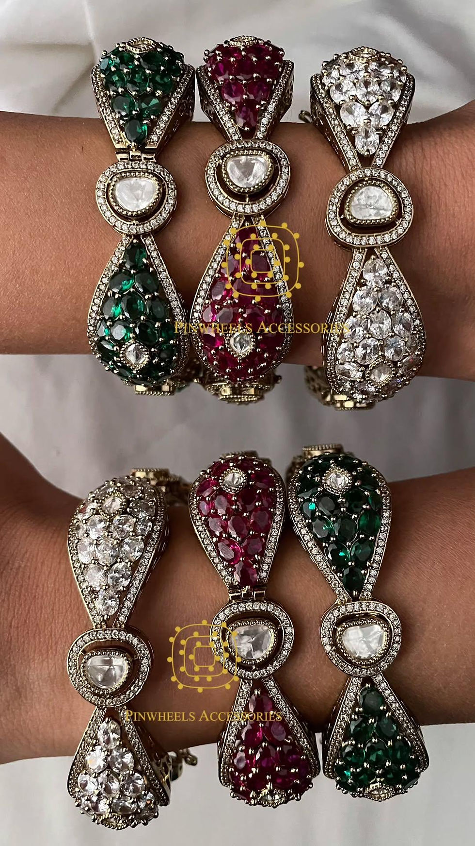 Thumbnail: COLOURED STONE POLKI KADA PAIR