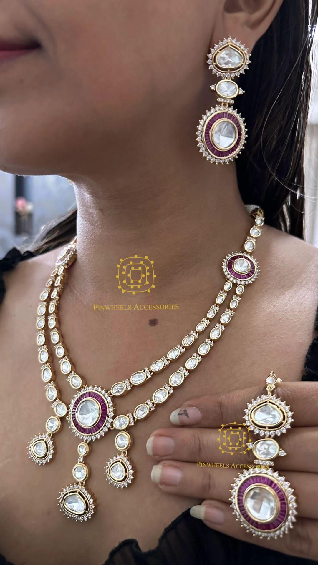 DOUBLE LAYERED POLKI NECKLACE 