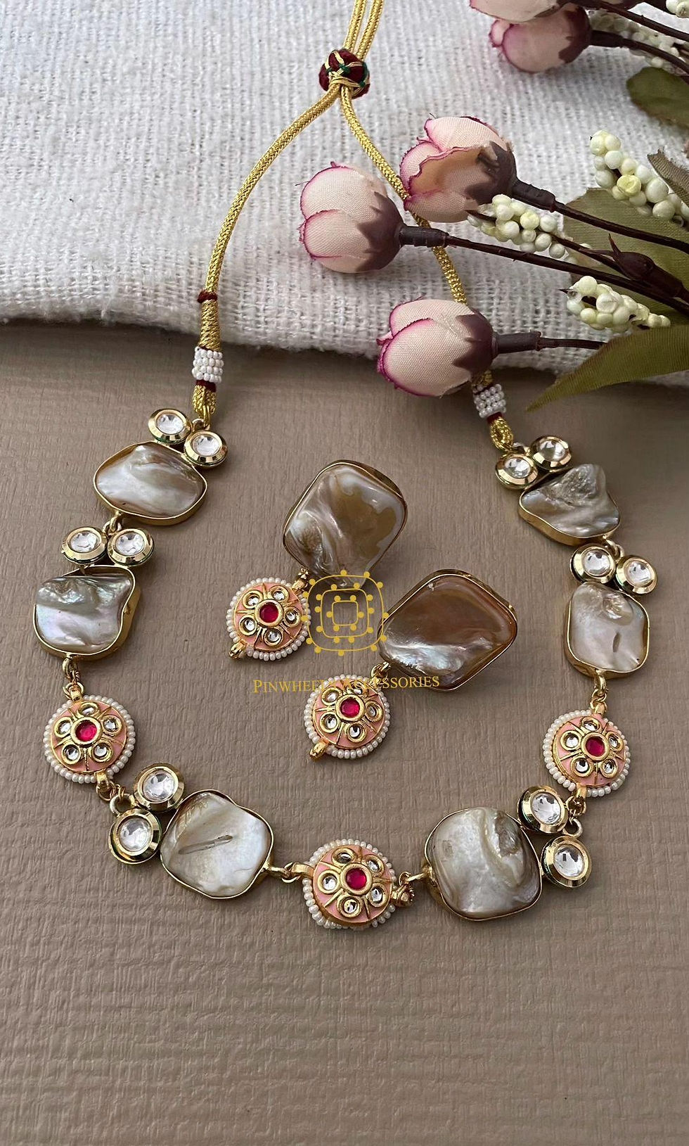 Thumbnail: HANDCRAFTED MEENAKARI MOTHER OF PEARL NECKLACE 