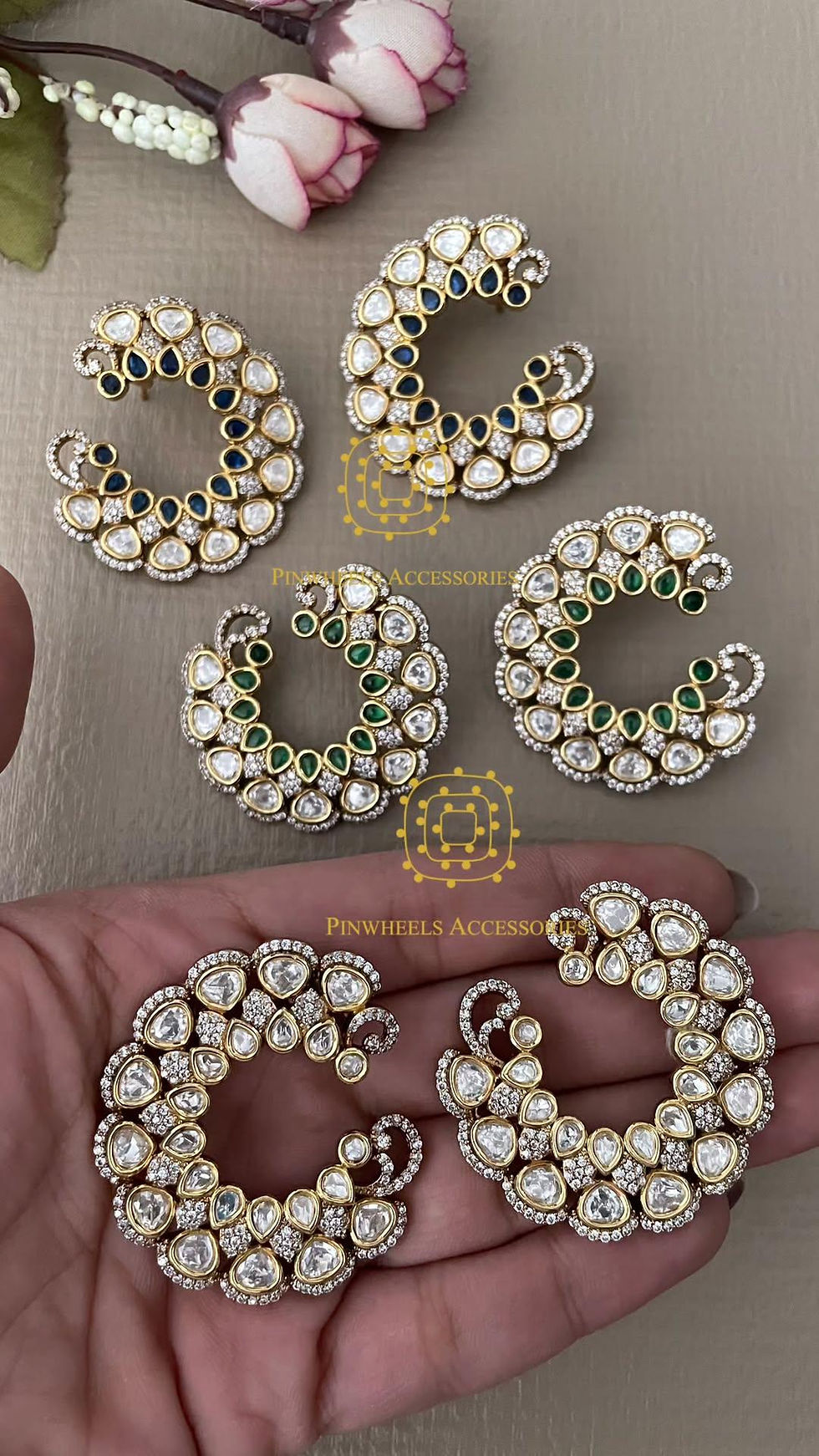 Thumbnail: MOISSANITE HALF CHAND EARRING 