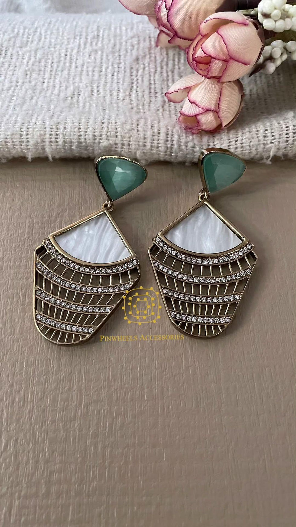 Thumbnail: MOP COLOURED STONE EARRINGS 