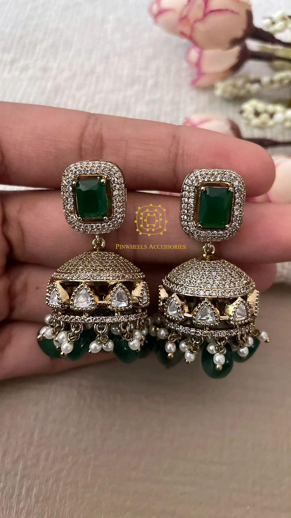 Thumbnail: VICTORIAN POLISH CZ JHUMKAS 