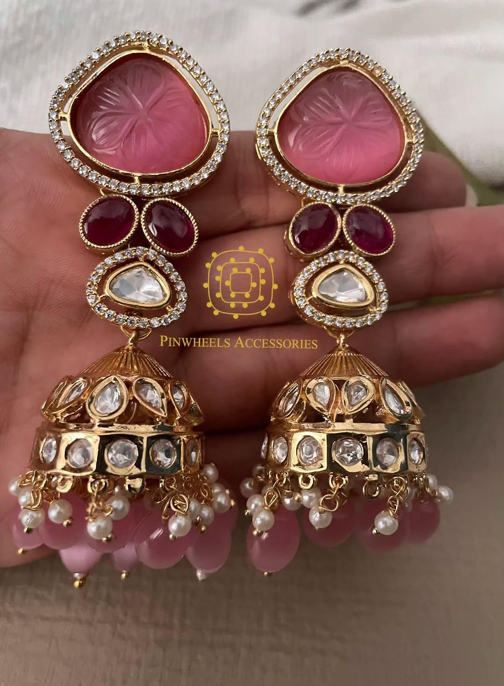 Thumbnail: HANDCRAFTED COLOURED STONE JHUMKA