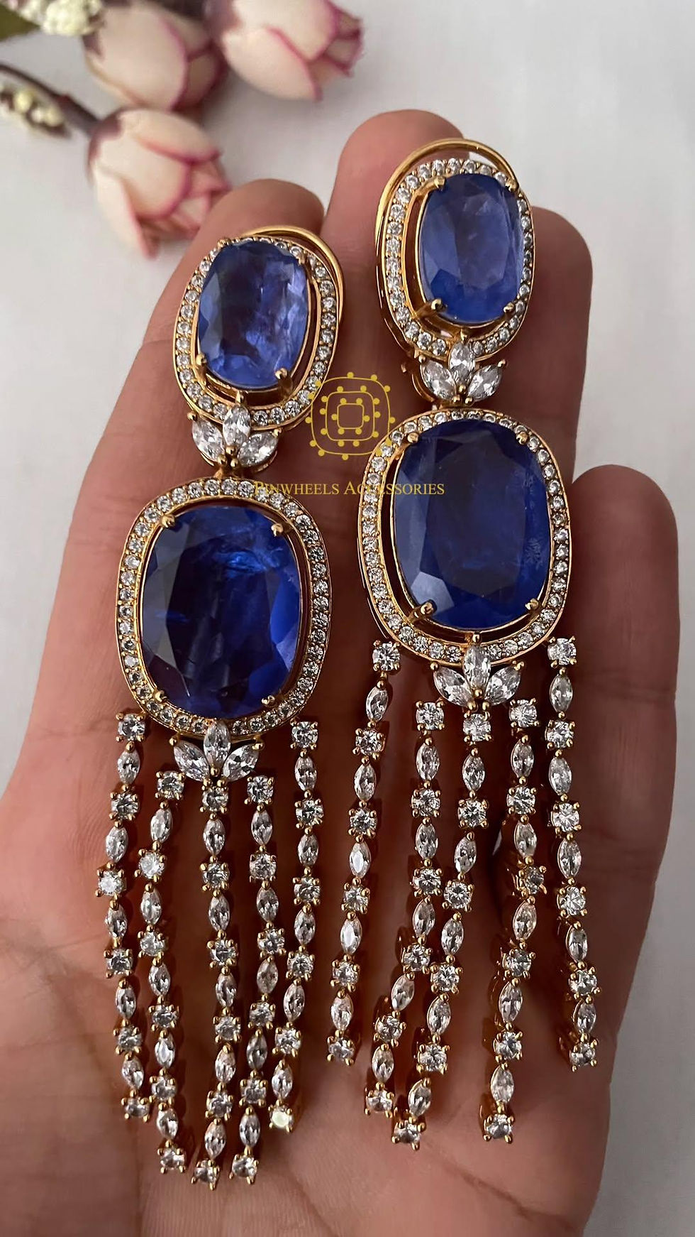 Thumbnail: DOUBLET STONE LONG CZ EARRINGS 