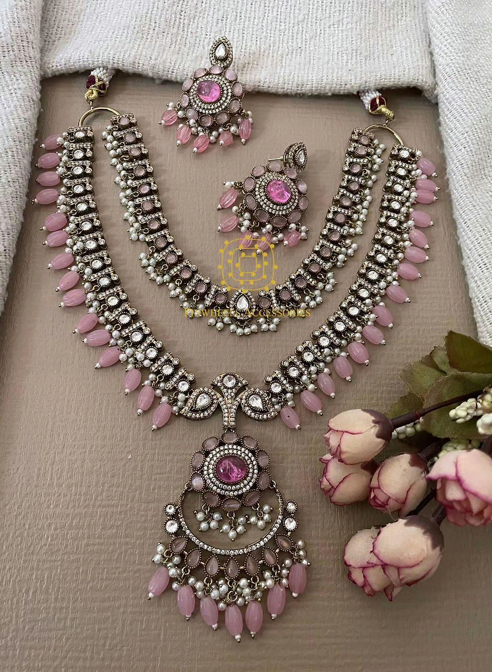 Thumbnail: DOUBLE LAYERED VICTORIAN POLISH MOISSANITE NECKLACE 