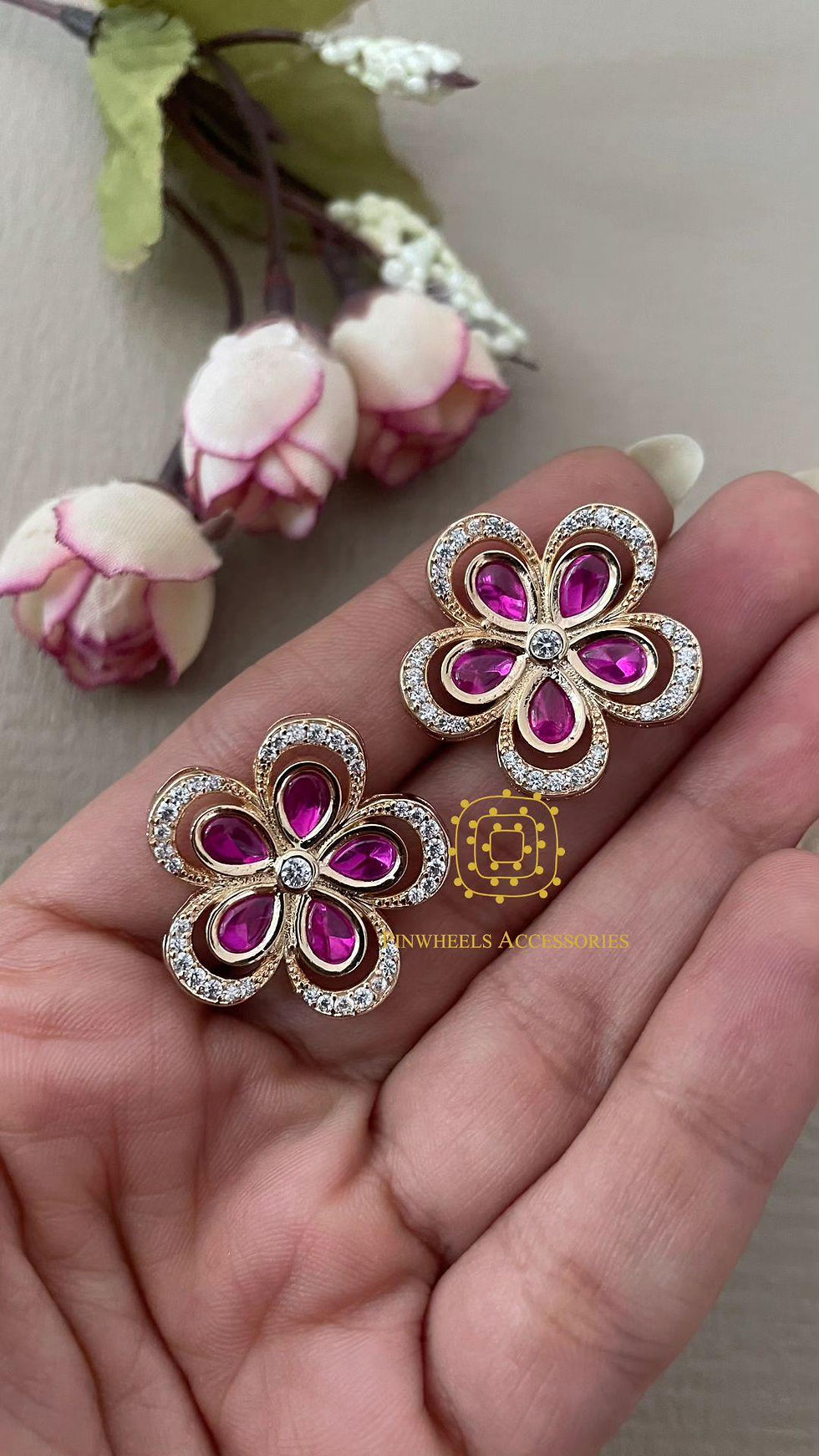 Thumbnail: FLOWERY KUNDAN STUDS 