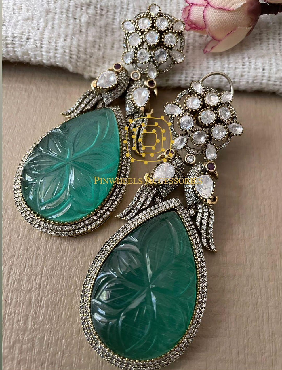 Thumbnail: HANDCRAFTED & MOISSANITE STONE PEACOCK EARRINGS 