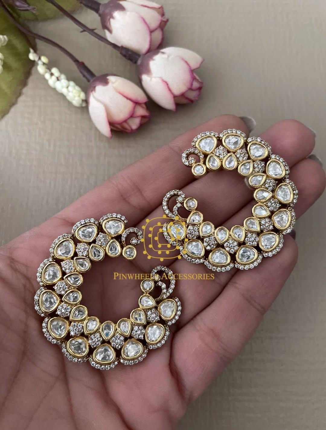 MOISSANITE HALF CHAND EARRING 