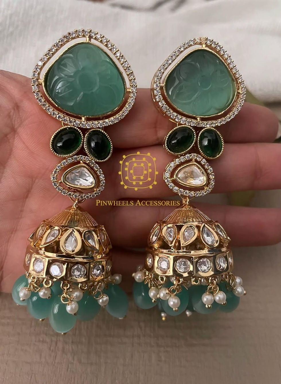Thumbnail: HANDCRAFTED COLOURED STONE JHUMKA