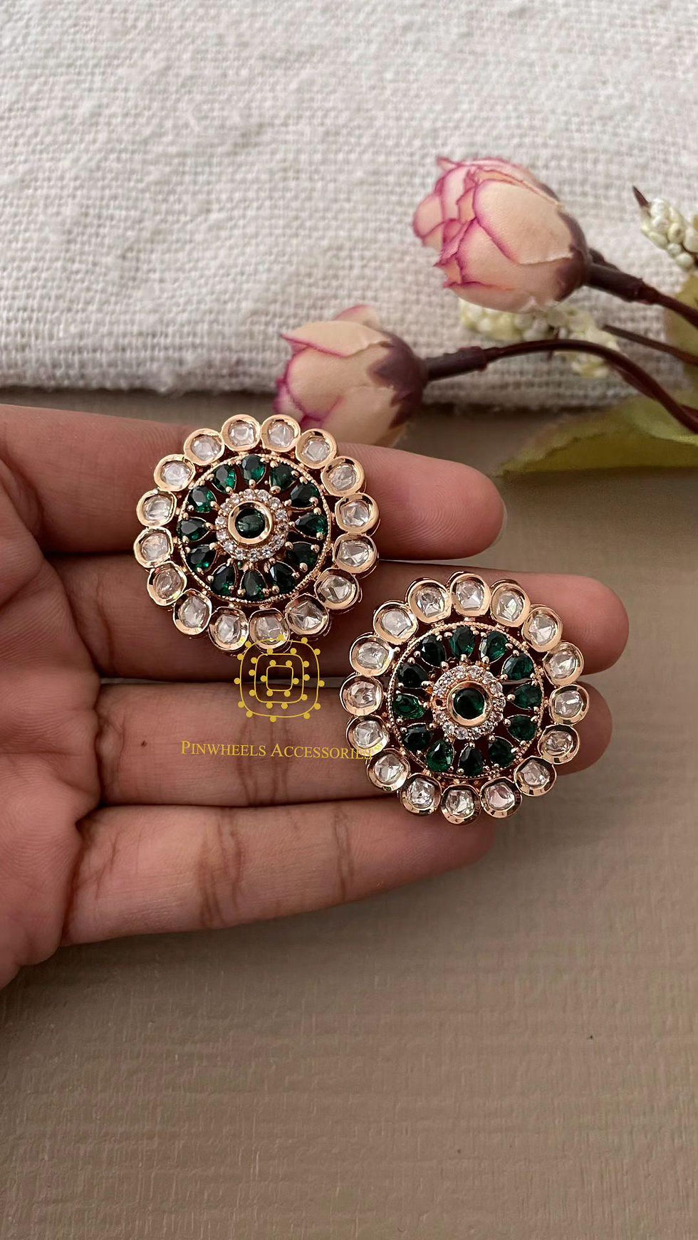 Elaborate kundan earrings for special occasions.