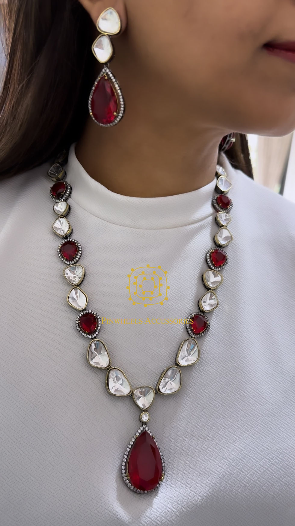 Thumbnail: DOUBLET STONE POLKI NECKLACE