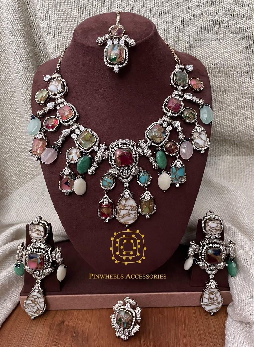 Thumbnail: VICTORIAN POLISH MOSAIC STONE BRIDAL NECKLACE 