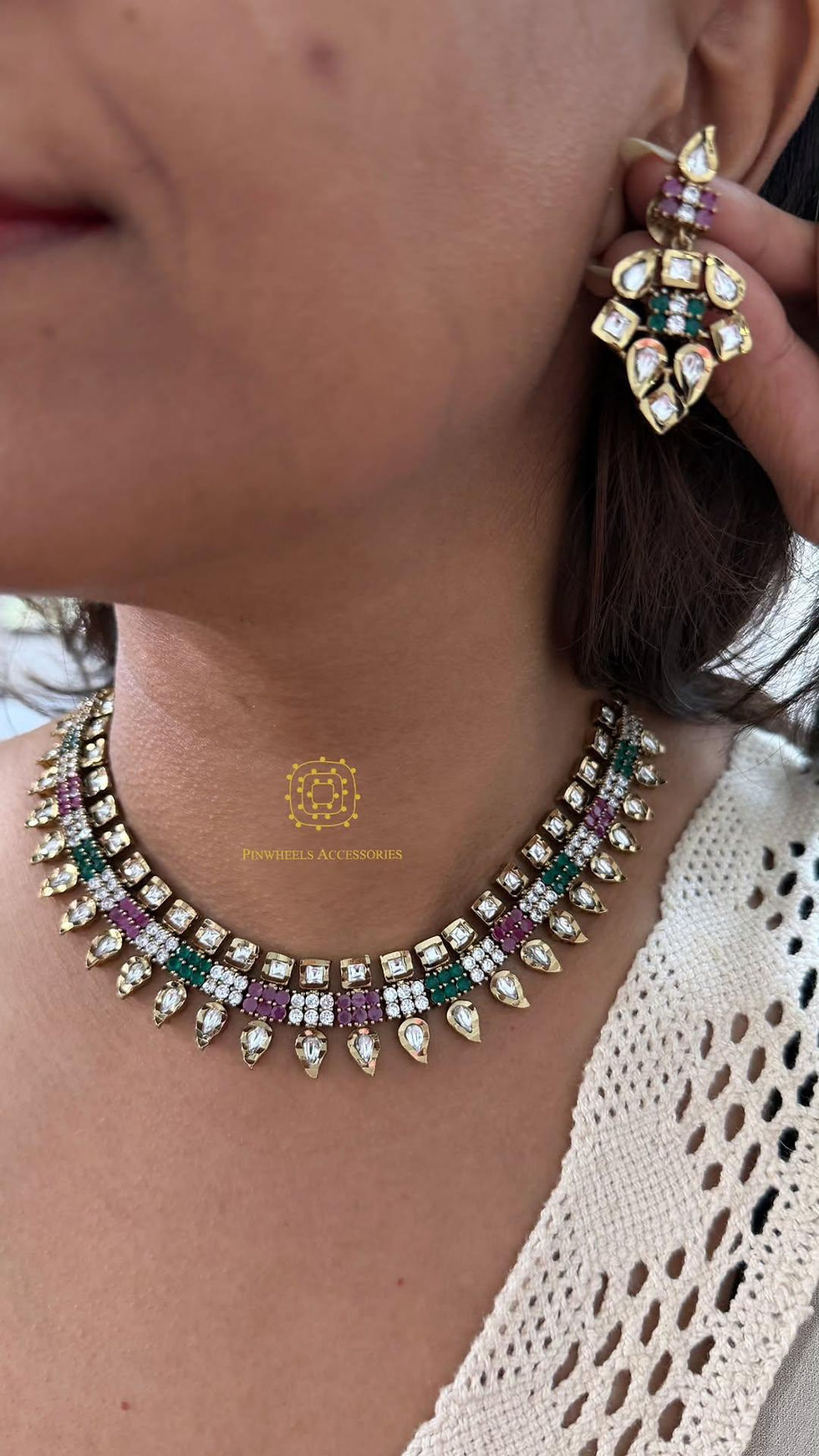 Thumbnail: POLKI COLOURED STONE NECKLACE 