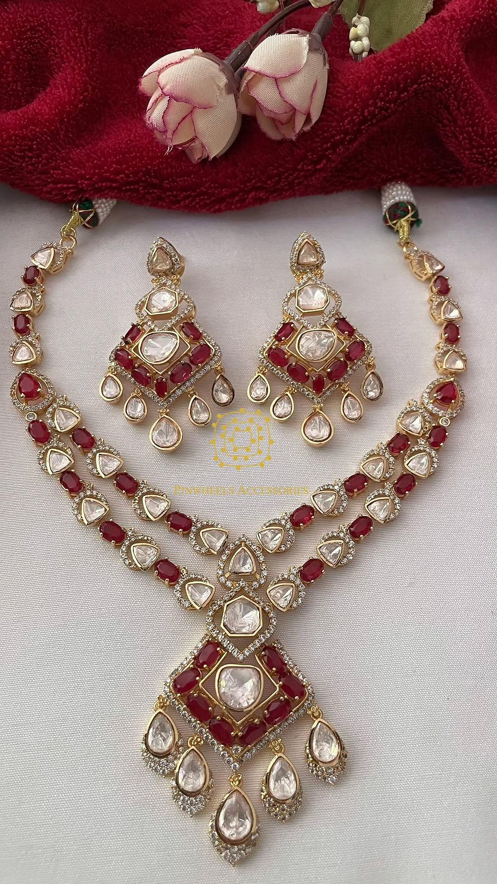 Thumbnail: DOUBLE LAYER POLKI COLOURED STONE NECKLACE 