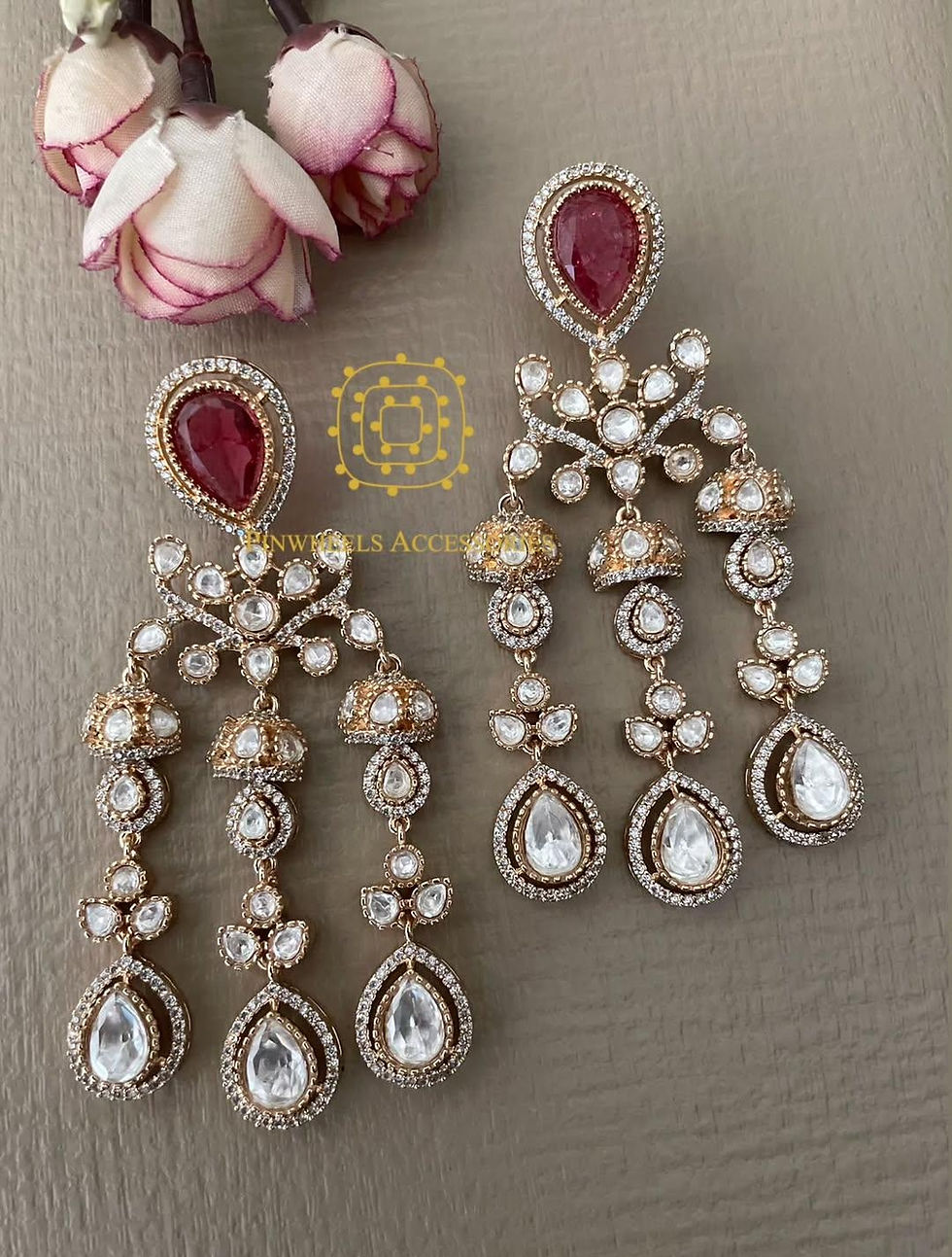Thumbnail: GOLD POLISH LONG MOISSANITE EARRINGS 