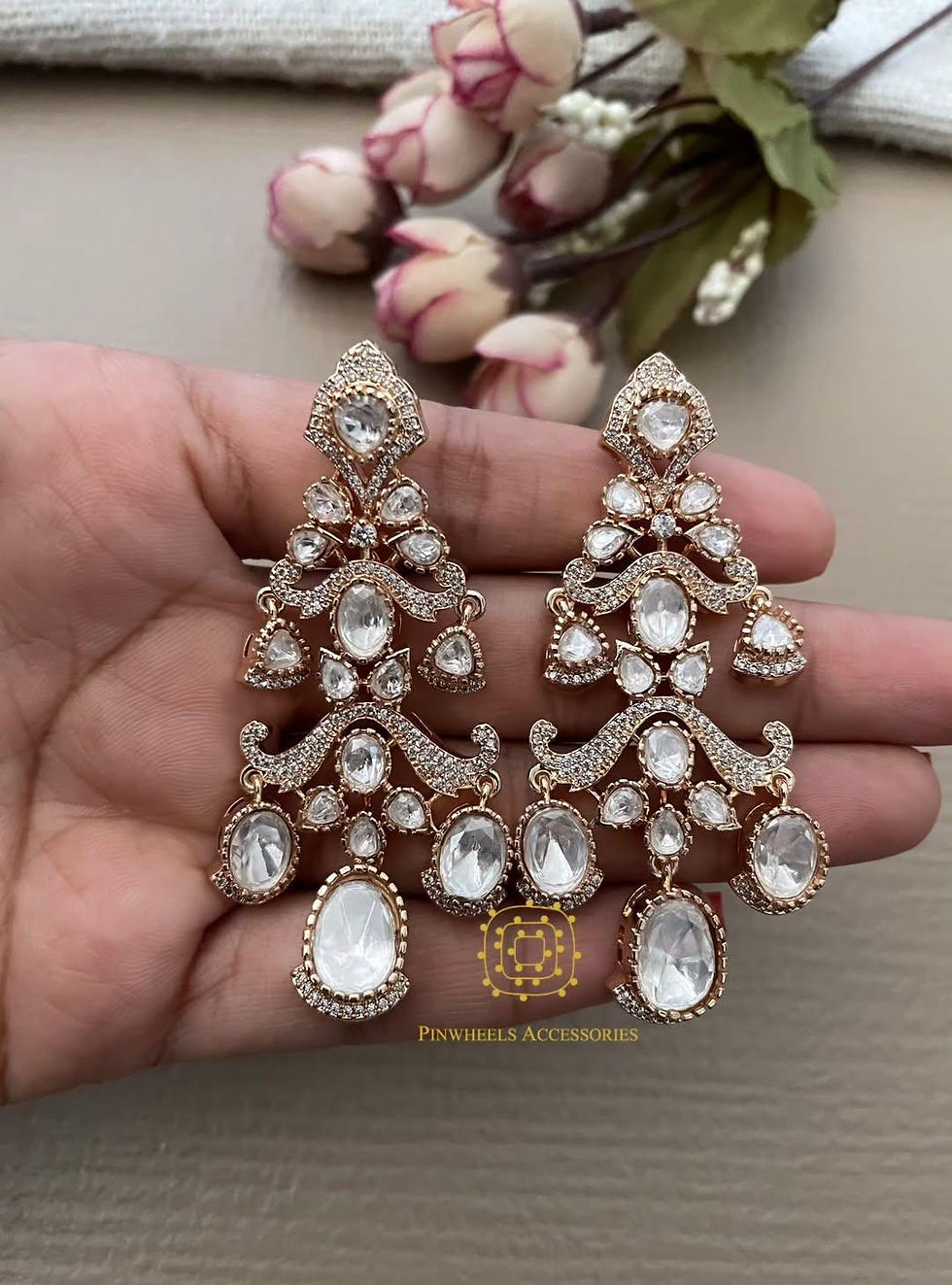 GOLD POLISH POLKI EARRINGS