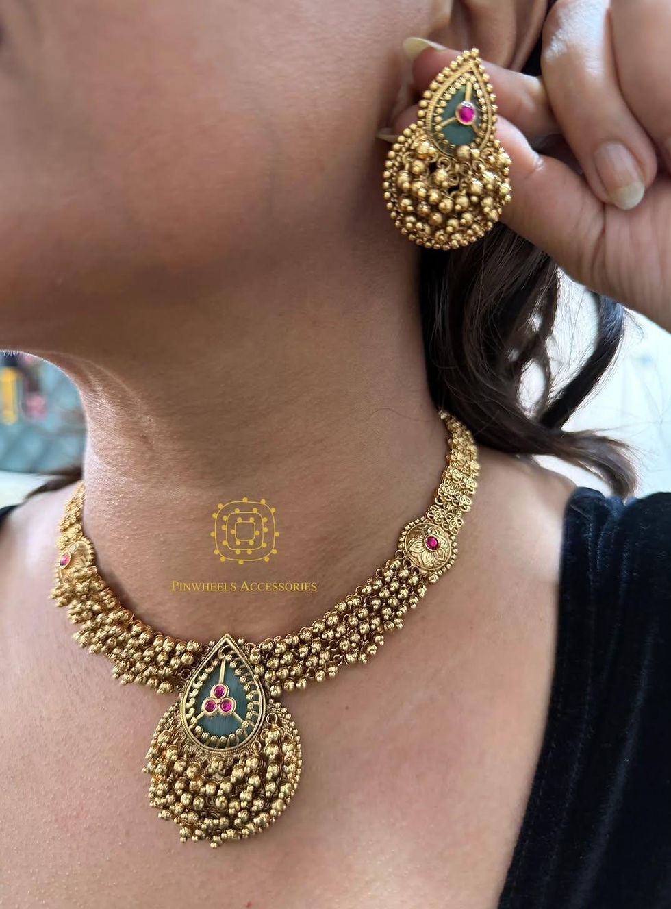 Thumbnail: CLUSTER BEADS GOLDEN TRADITIONAL NECKLACE