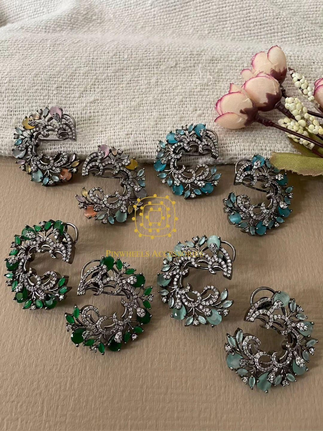 COLOURED STONE HALF MOON EARRINGS 