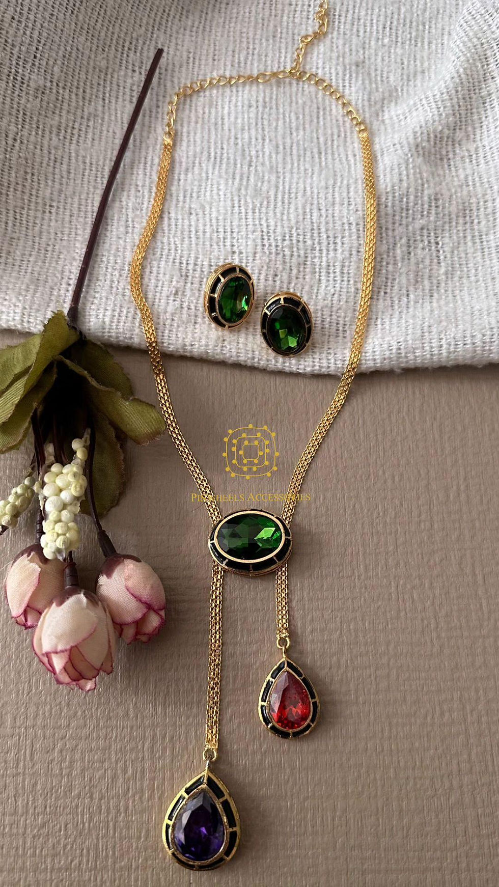Thumbnail: DOUBLET STONE LONG CHAIN NECKLACE 
