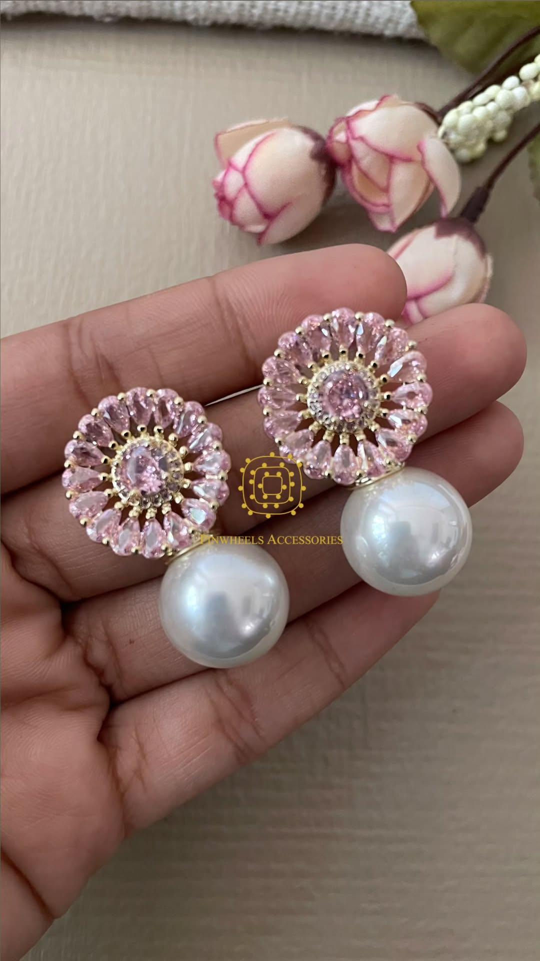 COLOURED STONE PEARL STUDS