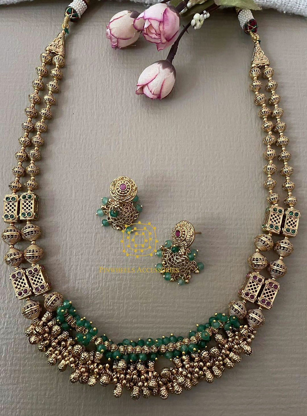 Thumbnail: GOLDEN BEADED ANTIQUE LONG NECKLACE 