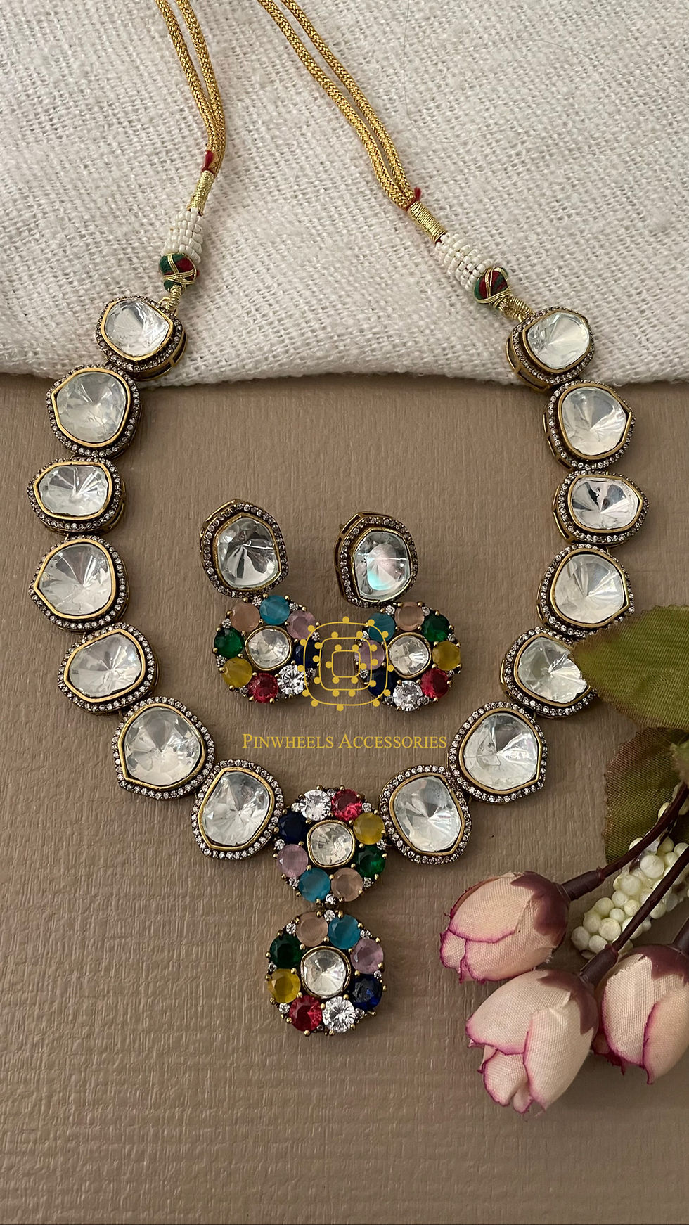 Thumbnail: POLKI & COLOURED STONE NECKLACE
