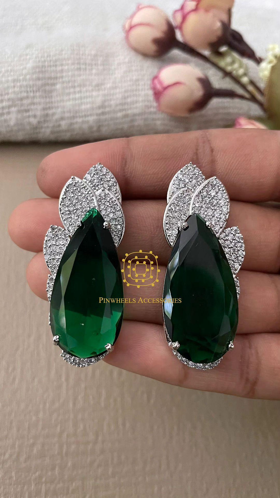 Thumbnail: CZ DOUBLET STONE EARRINGS 