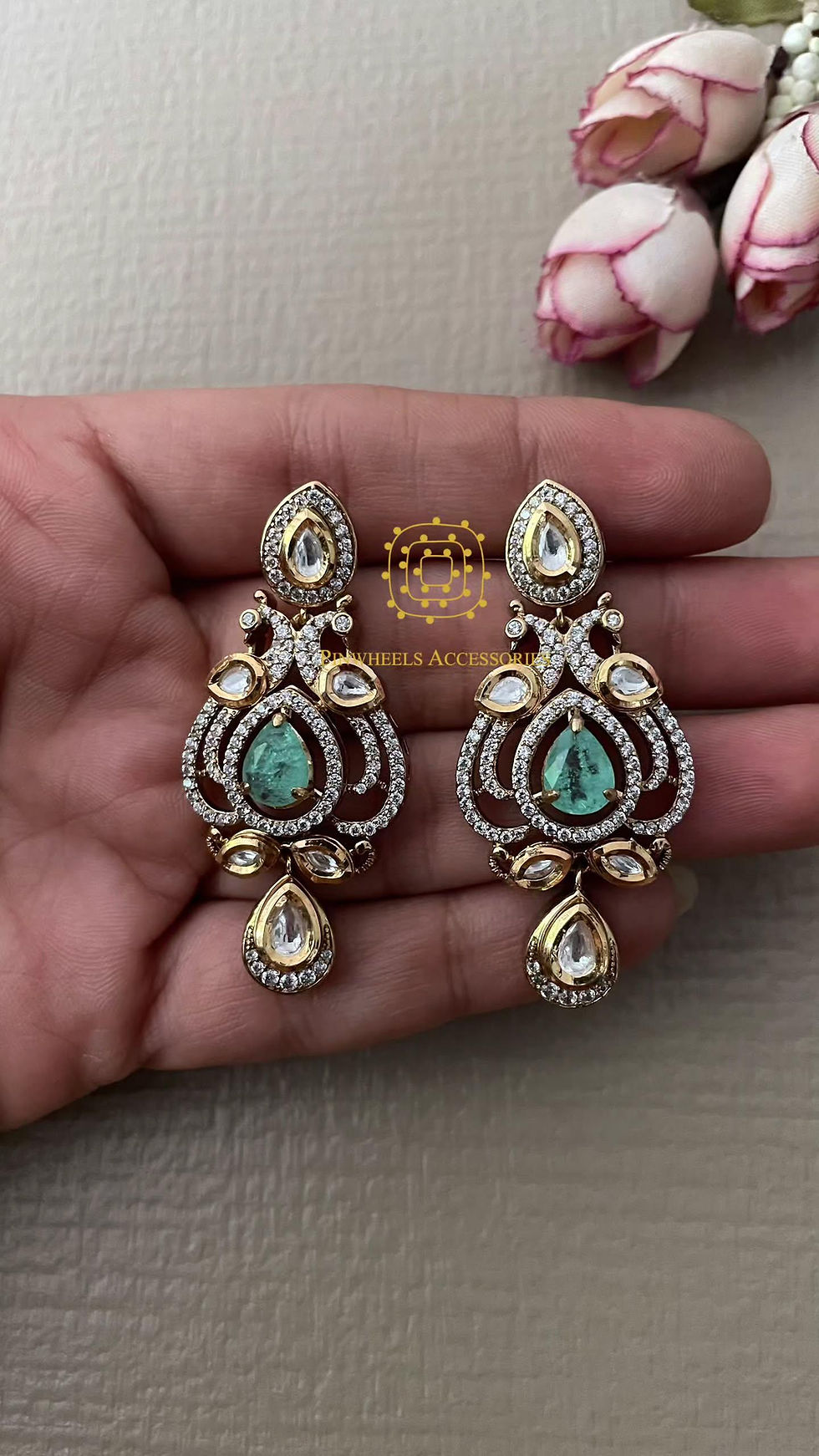 Thumbnail: VICTORIAN PEACOCK POLKI GORGEOUS EARRINGS BY PINWHEELS ACCESSORIES