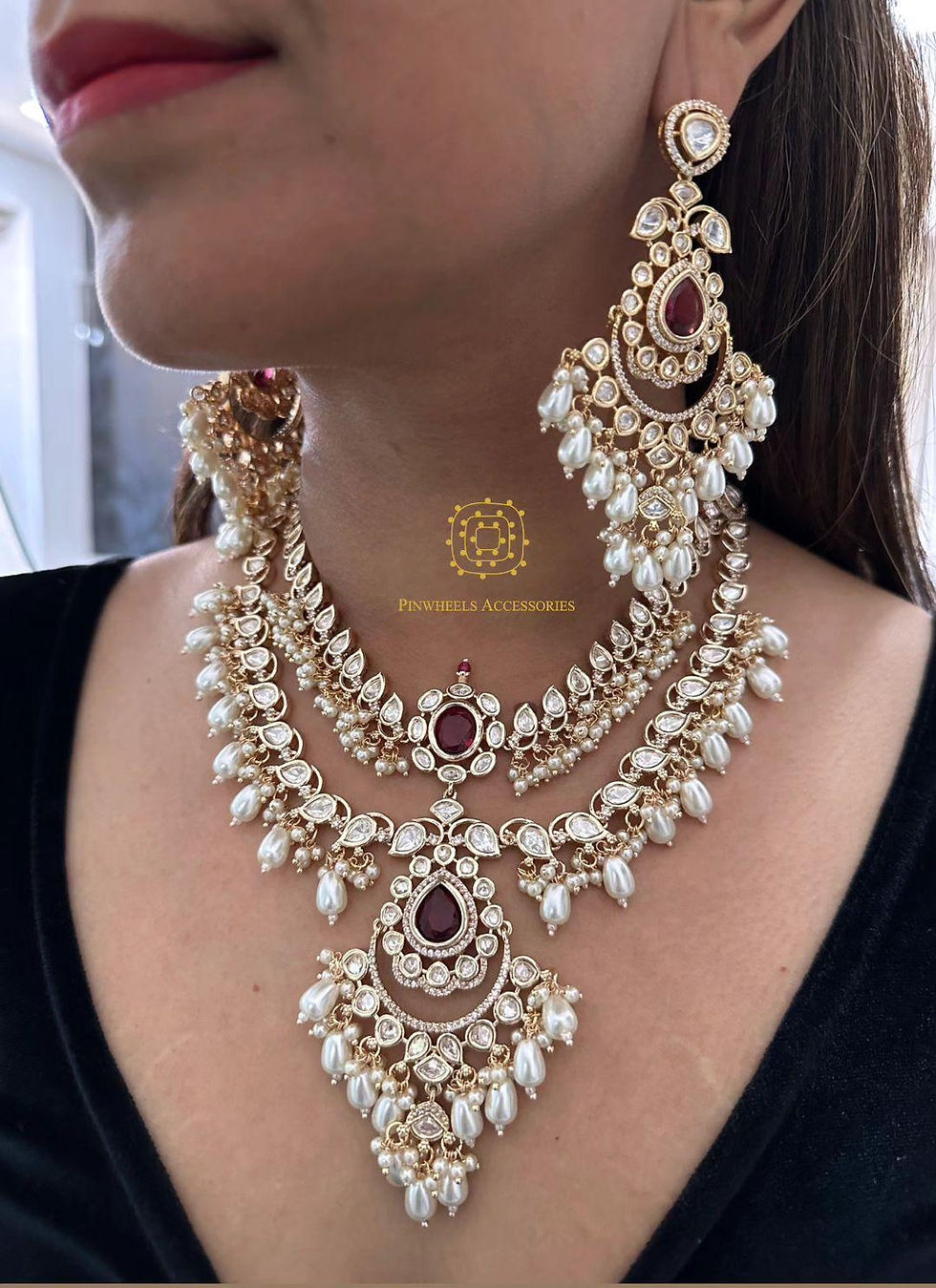 Thumbnail: DOUBLE LAYERED KUNDAN SET 