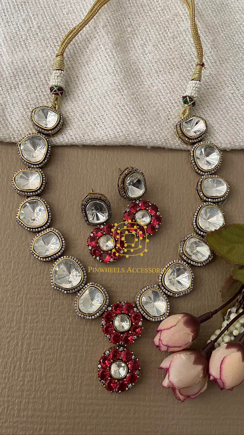 Thumbnail: POLKI & COLOURED STONE NECKLACE
