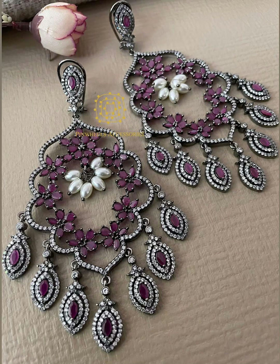 Thumbnail: VICTORIAN POLISH CZ EARRINGS 