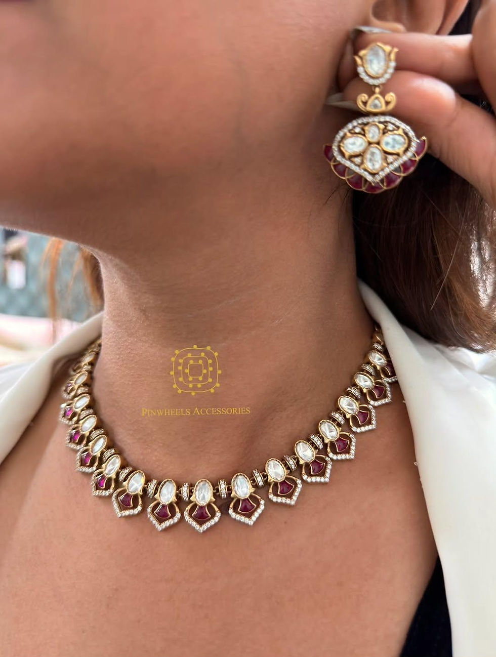 Thumbnail: EPOXY SETTING POLKI NECKLACE BY PINWHEELS ACCESSORIES 