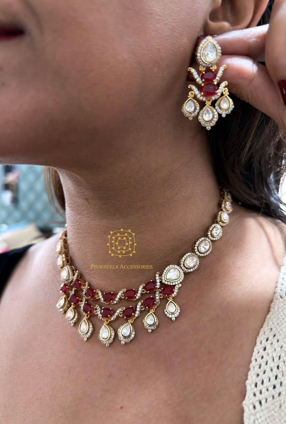 Thumbnail: POLKI COLOURED STONE NECKLACE 