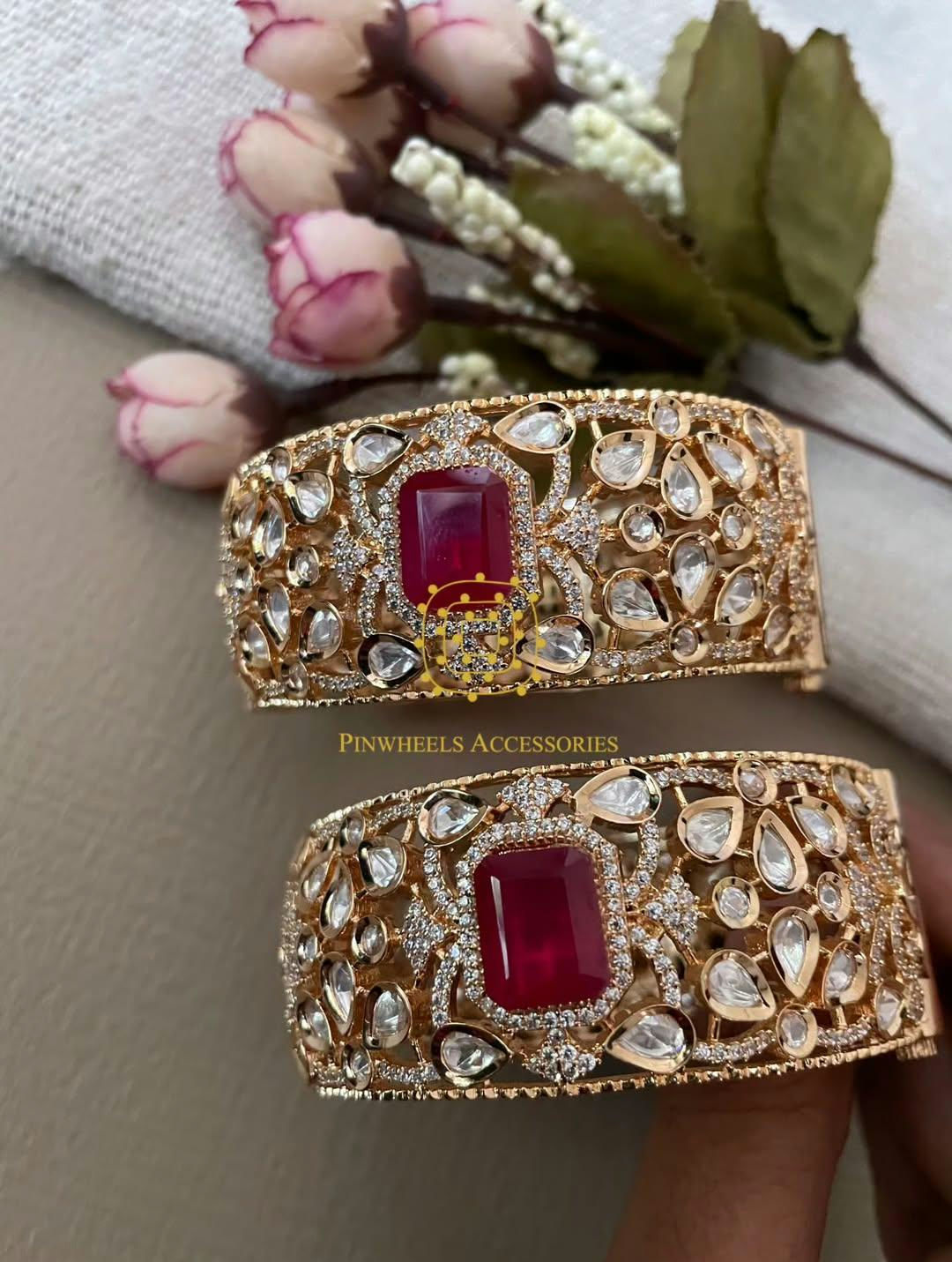 KUNDAN CZ DOUBLET STONE KADA PAIR