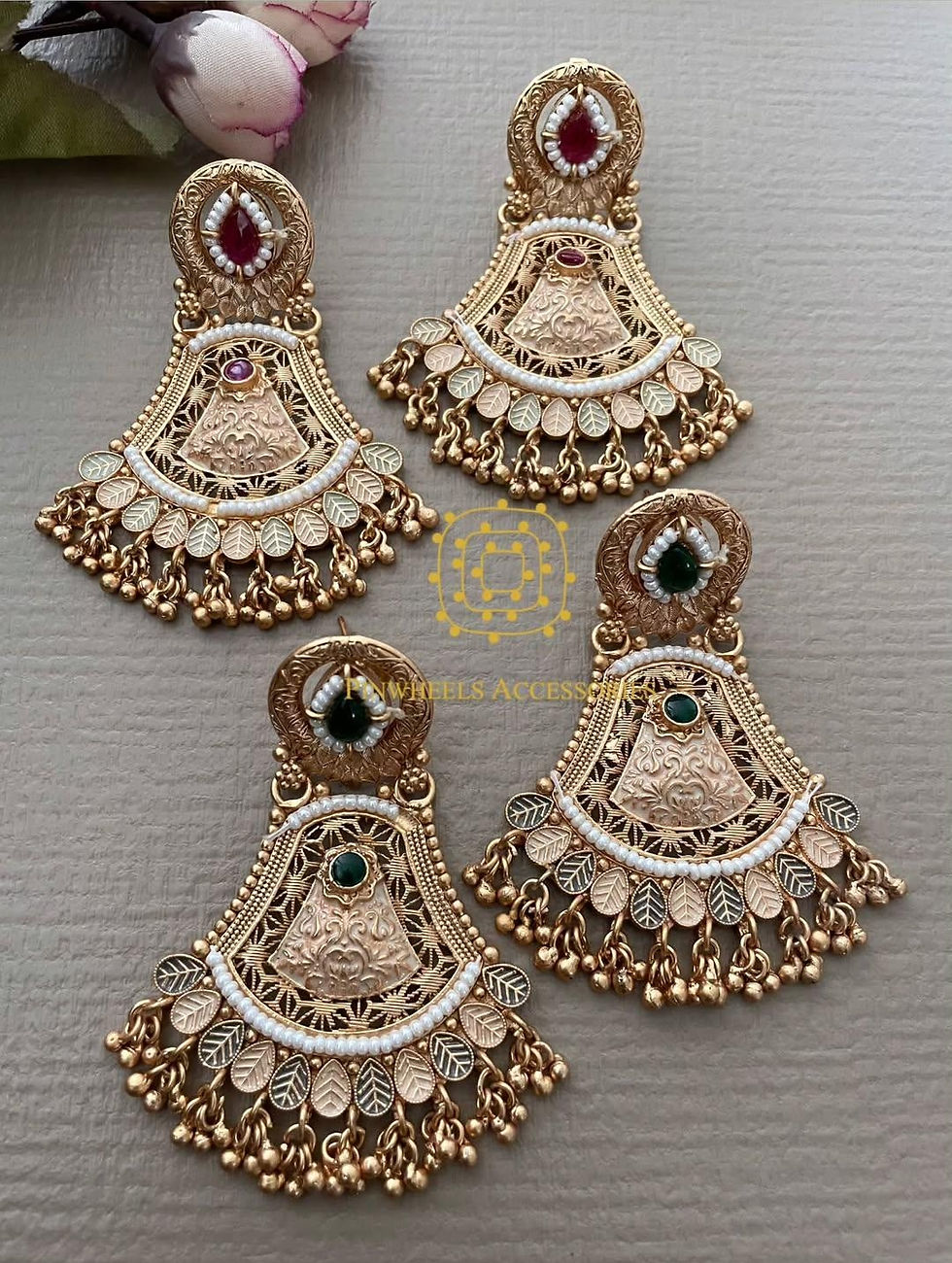 FILIGREE WORK MEENAKARI GOLD EARRINGS