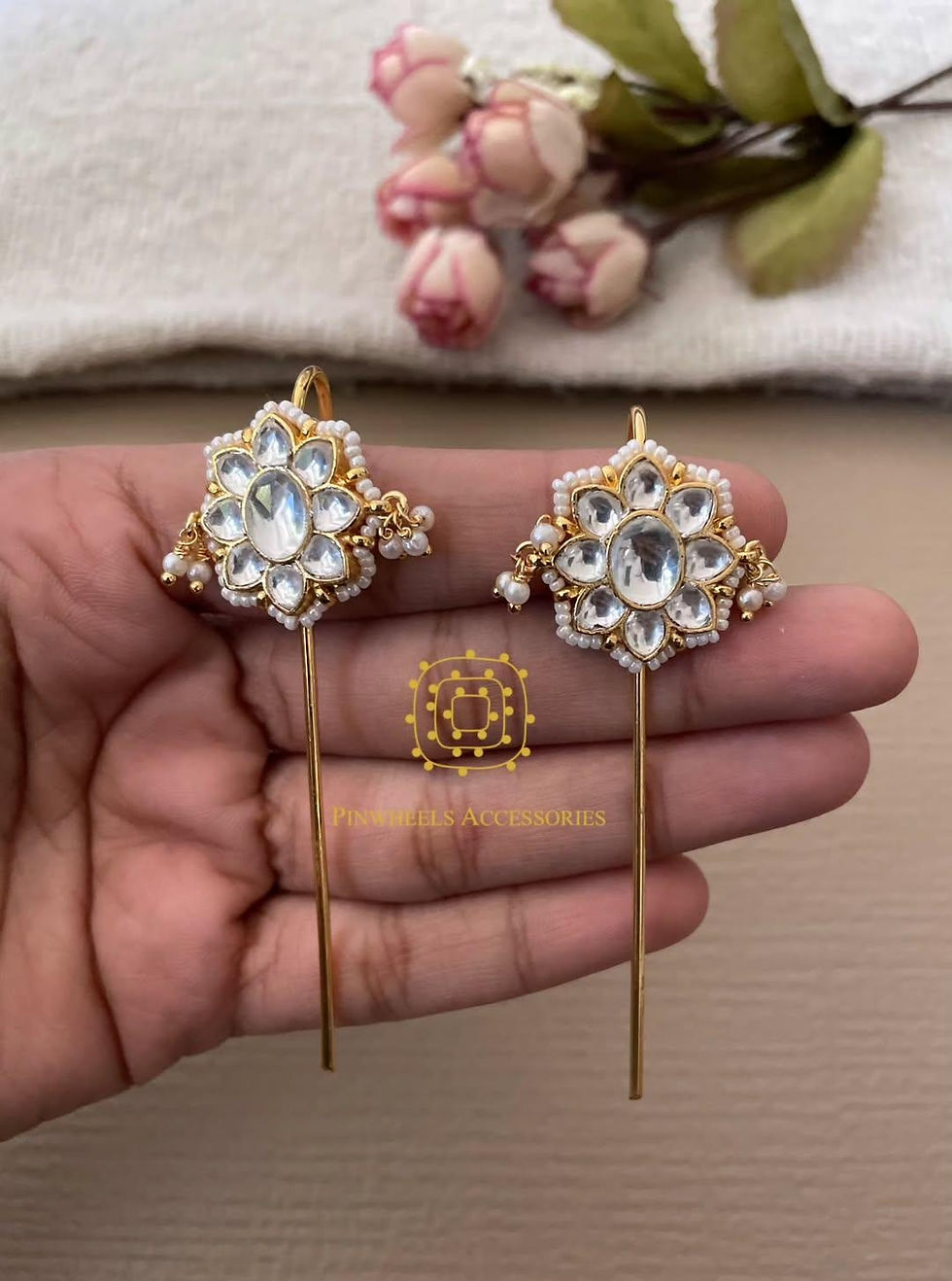 KUNDAN FLOWERY PIN EARRING