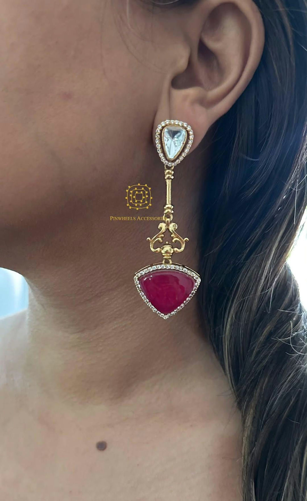 Thumbnail: COLOURED STONE POLKI EARRINGS 