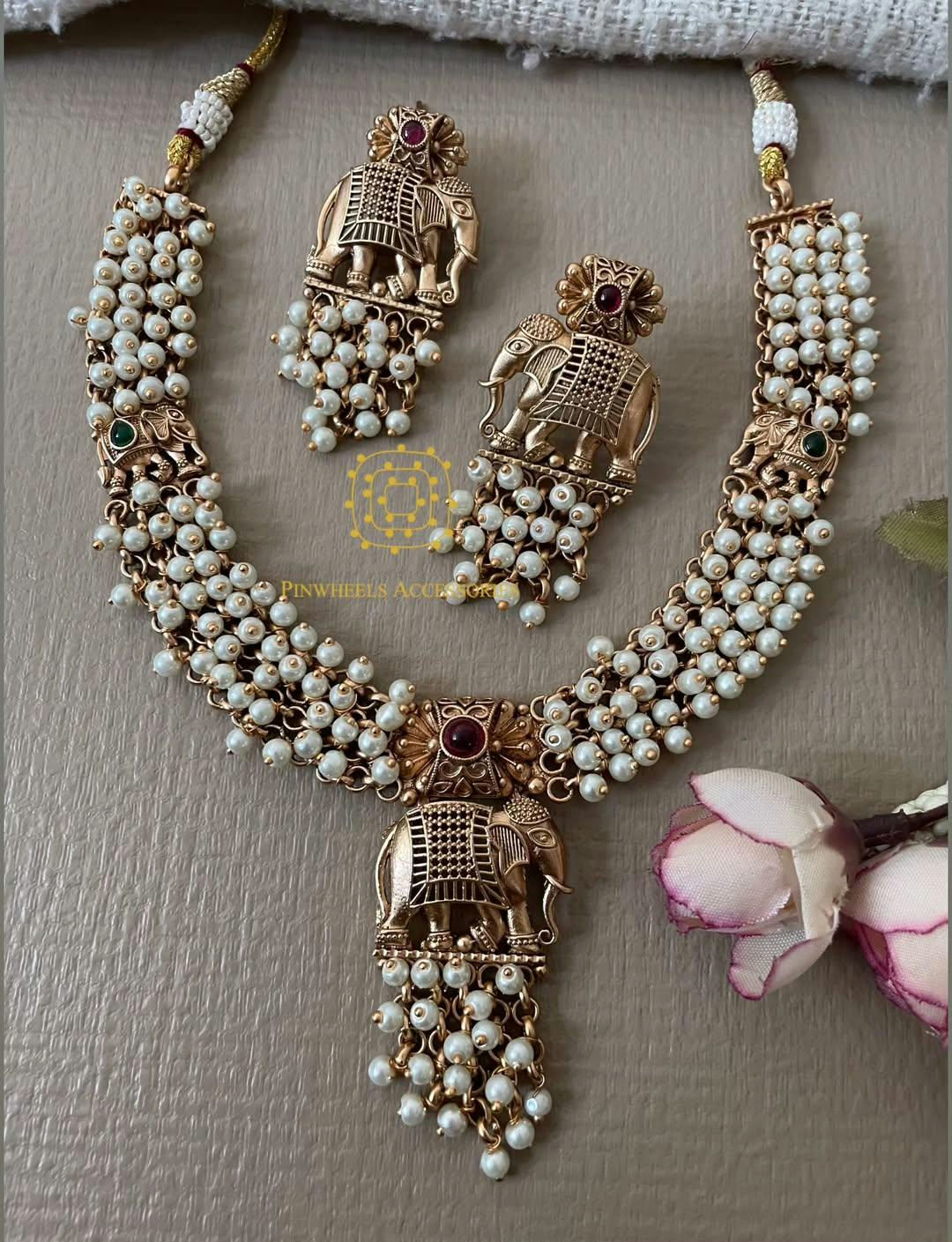 ELEPHANT BEADED TEMPLE SET