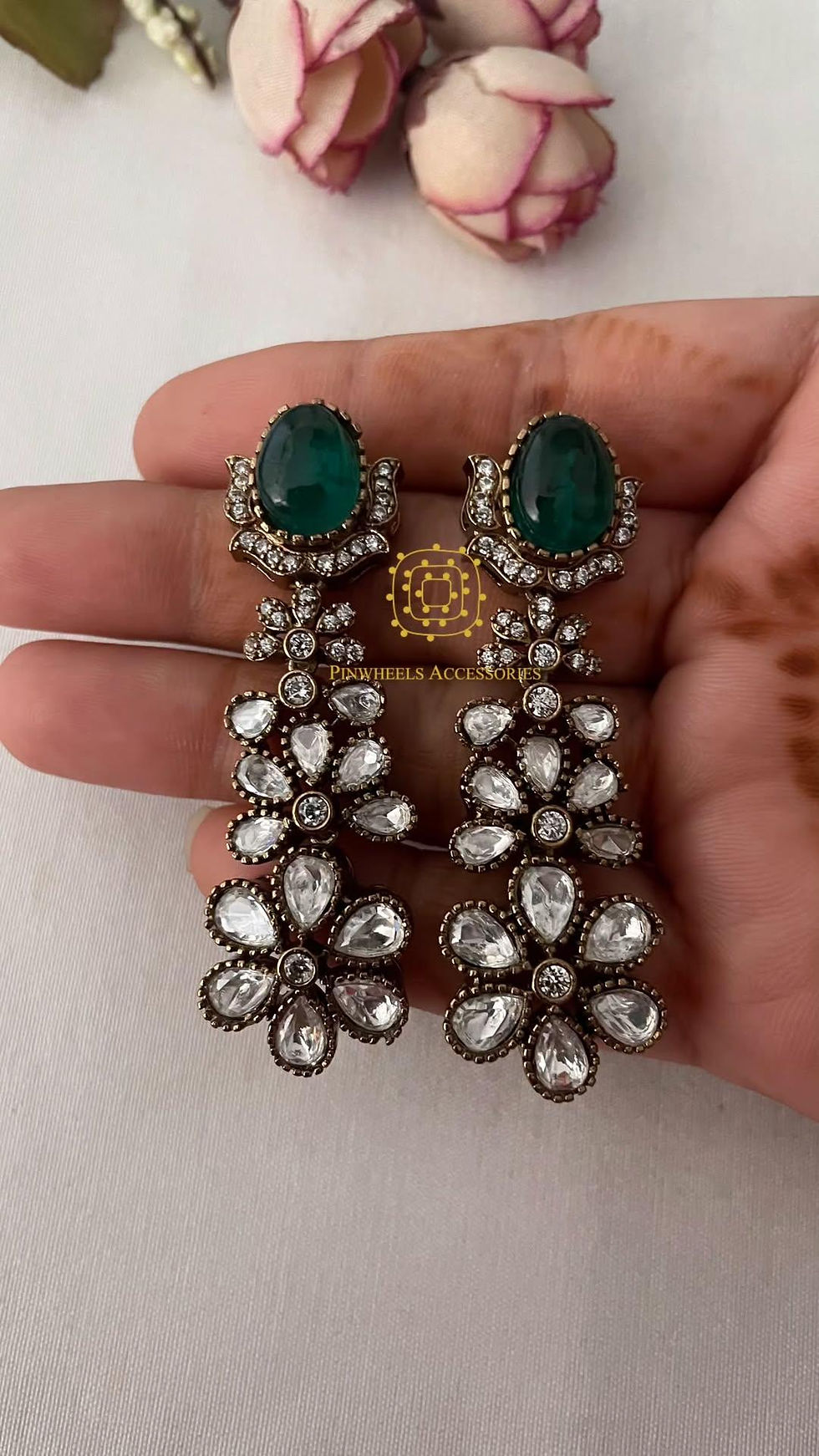Thumbnail: VICTORIAN POLISH FLOWERY EARRINGS 